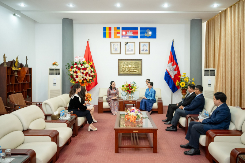 Phó Chủ tịch Hội đồng Dân tộc Trần Thị Hoa Ry thăm và chúc tết Đại sứ Campuchia tại Việt Nam - Ảnh H.Ngọc