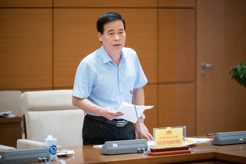 Phó Chủ nhiệm Ủy ban Tư pháp Nguyễn Mạnh Cường trình bày các dự thảo trình xin ý kiến Ban Chỉ đạo xây dựng Đề án