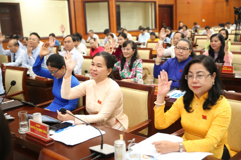 Đại biểu biểu quyết thông qua các nghị quyết tại Kỳ họp thứ 14 (Kỳ họp chuyên đề), HĐND thành phố Hồ Chí Minh - ẢNH T. HƯƠNG
