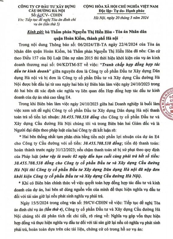 TAND quận Hoàn Kiếm ra quyết định xem xét, thẩm định tại chỗ, Công ty cổ phần Đầu tư và Xây dựng Cầu đường Hà Nội phản đối quyết liệt -0